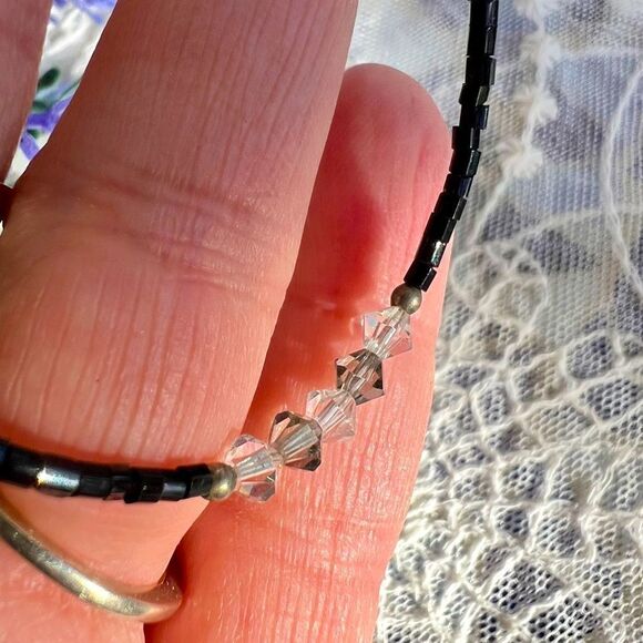 Vintage Dainty Sterling & Crystal Bracelet Anklet - Picture 6 of 13